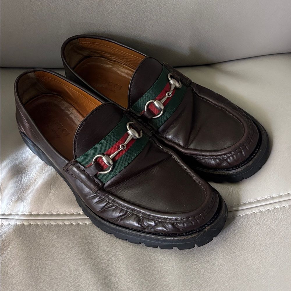 GUCCI - WEB HORSE-BIT LOAFERS BROWN ICONIC STYLE - sz 9 1/2